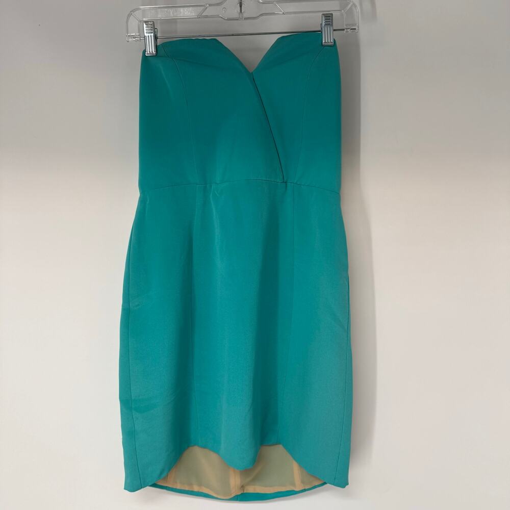Naven Bodycon Mini Dress Womens Medium Turquoise Back Zip Strapless 100% Silk